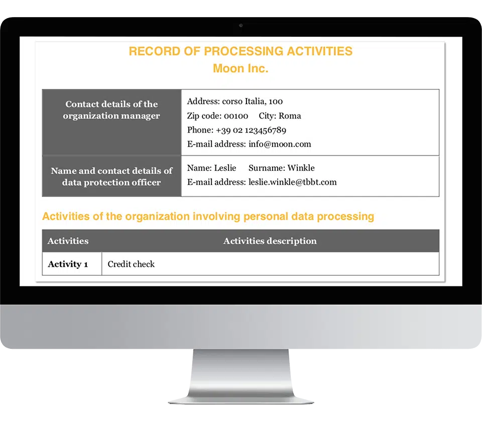 Primeur Records of Processing Activities